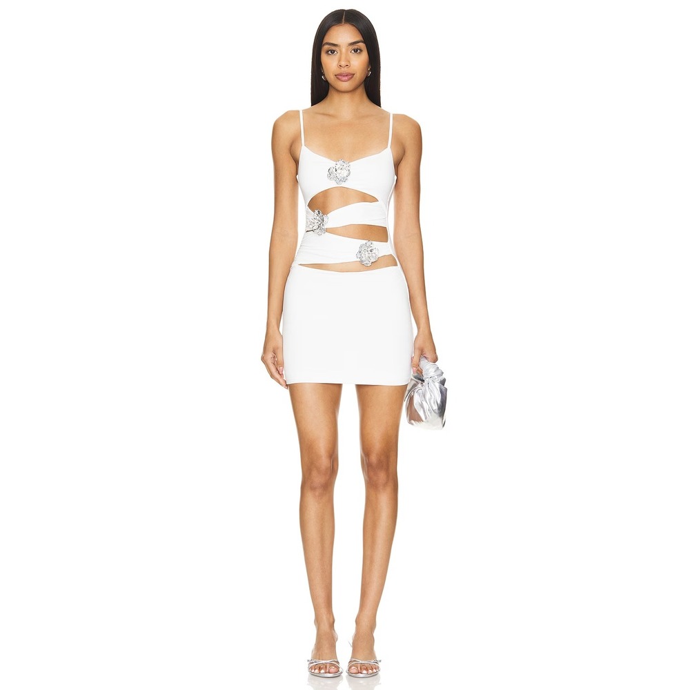 Superdown Aitana Mini Dress White Cut-Out Rosette Detail Size M NEW